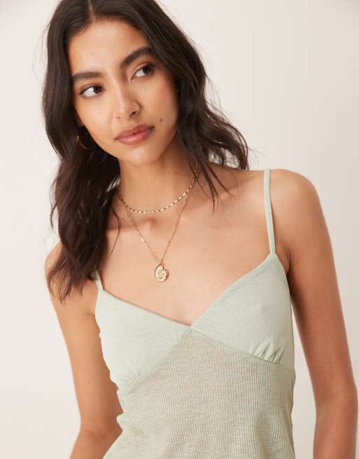 ASOS DESIGN semi sheer ribbed cami top in mint green, 2 of 4