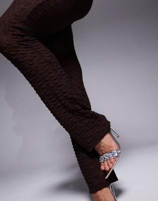 ASOS DESIGN semi sheer texture slim leg pants in brown - part of a set