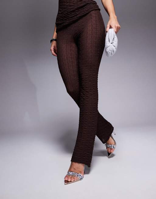 ASOS DESIGN semi sheer texture slim leg pants in brown (part of a set), 4 of 5