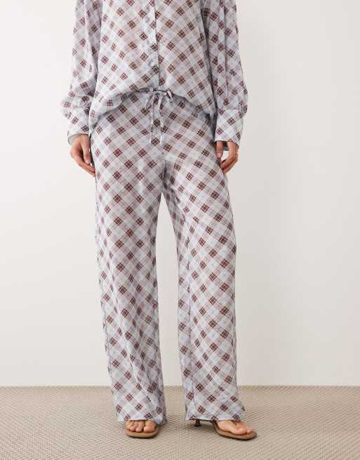 ASOS DESIGN semi sheer wide leg pull on pants in blue check, 2 of 5