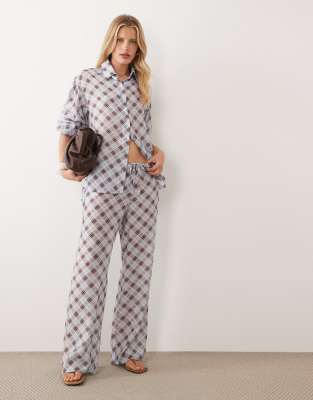 Asos Design Semi Sheer Wide Leg Pull On Pants In Multi