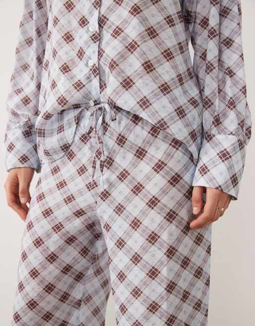 ASOS DESIGN semi sheer wide leg pull on pants in blue plaid, 3 of 5