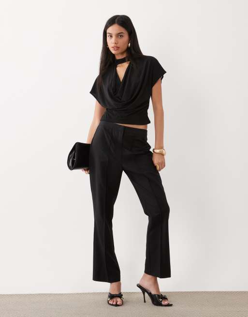 ASOS DESIGN semi-transparante top met diepe gedrapeerde hals in zwart, 3 van 4