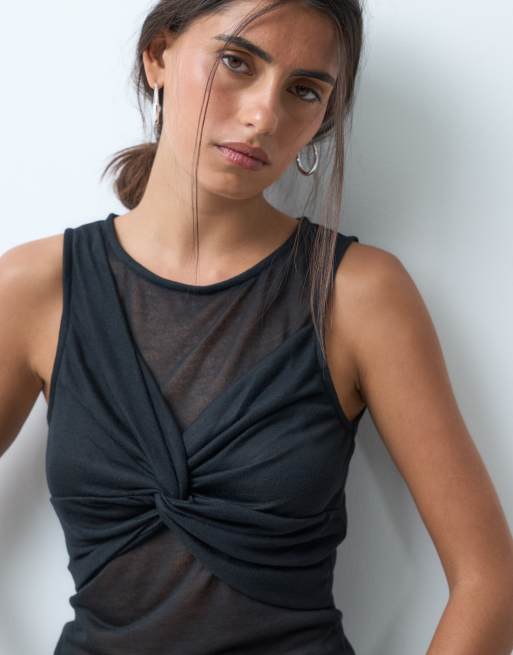 ASOS DESIGN semiskir stickad tanktopp med rynkad bystöverdel i svart, 4 av 4