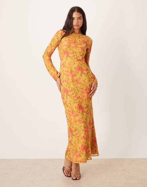 ASOS DESIGN – Senapsgul, blommig maxiklänning med utsvängda ärmar, 3 av 4