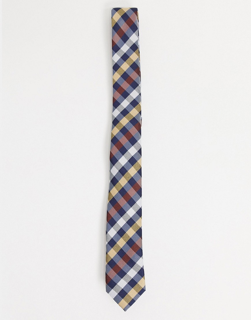 ASOS DESIGN - Senapsgul och brun slips i smal modell med rutmönster