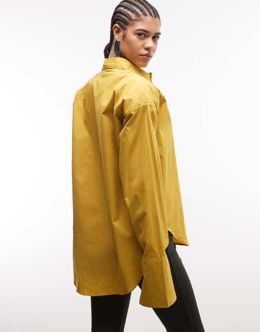ASOS DESIGN – Senapsgul skjorta med ojämn fåll och axelvaddar, 4 av 4