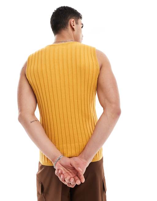 ASOS DESIGN – Senapsgult, ribbstickat och lätt linne i muscle fit, 4 av 4