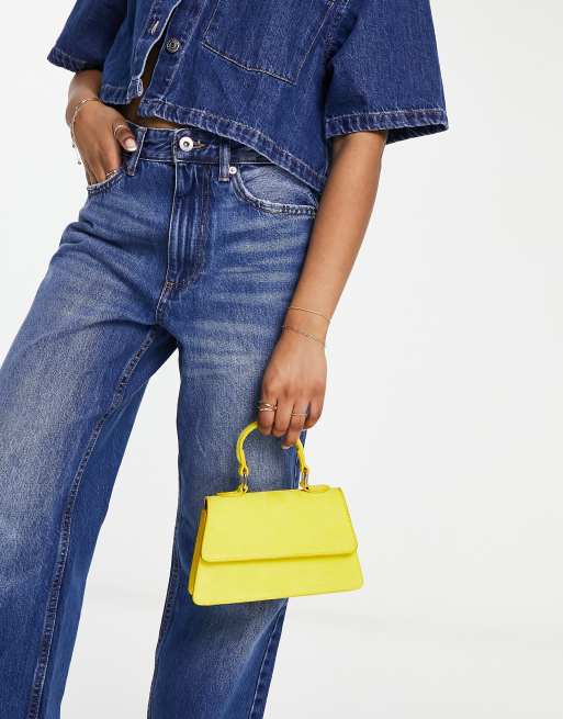ASOS DESIGN - Sennepsgul crossbody-taske i imiteret ruskind med hank og aftagelig rem