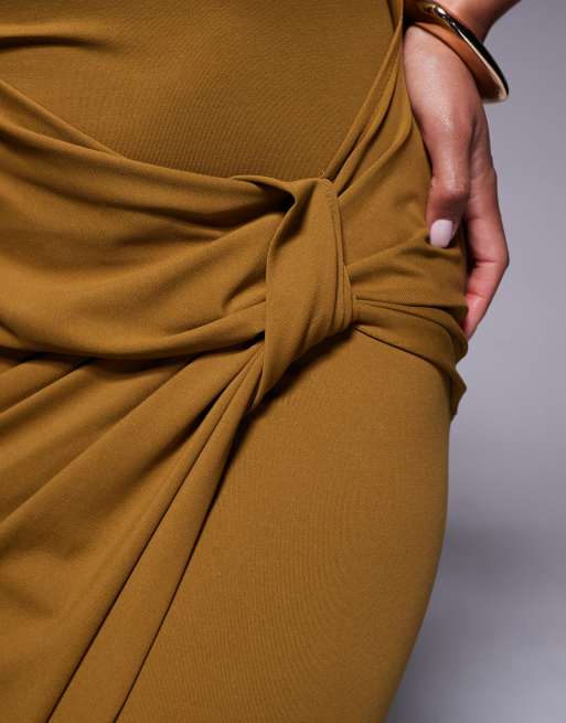 ASOS DESIGN - Sennepsgul midikjole med halsudskæring og snoning foran, 2 af 4