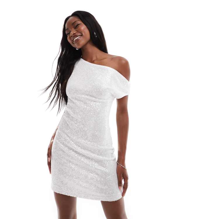 white sequin dress asos ASOS EDITION embellished shard sequin mini dress with oversized sleeves in  white