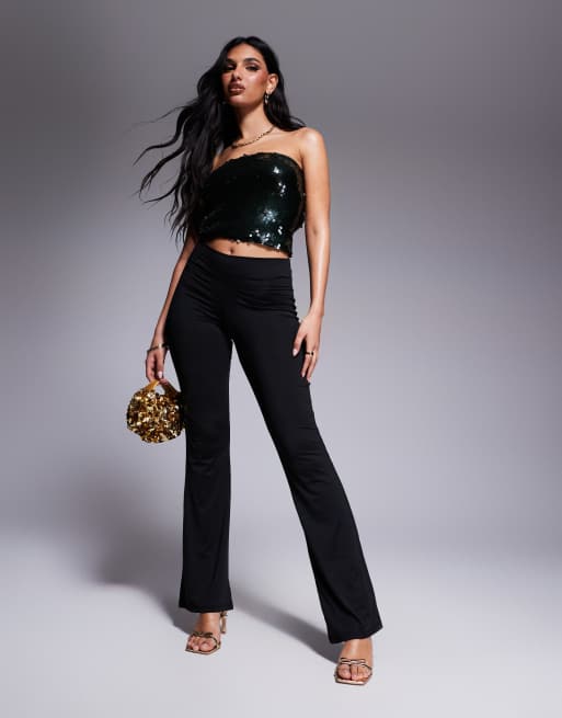 ASOS DESIGN sequin bandeau top and maxi skirt set in forest green