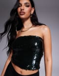 [ASOS DESIGN] ASOS DESIGN sequin bandeau top in forest green (part of a set) 6 Forest Green