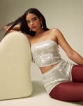 [ASOS DESIGN] ASOS DESIGN sequin bandeau top in stone-Neutral 16 Nude