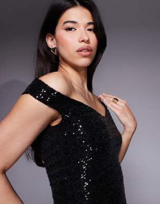 Asos Design Sequin Bardot Maxi Dress In Black