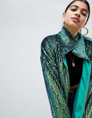 asos sequin bomber jacket