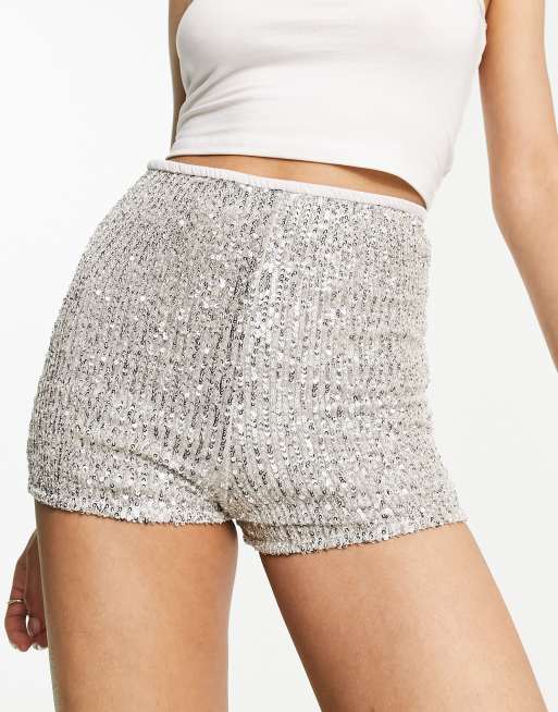 ASOS DESIGN sequin flippy shorts in silver