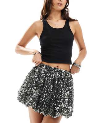 Asos Design Sequin Bubble Mini Skirt In Gray