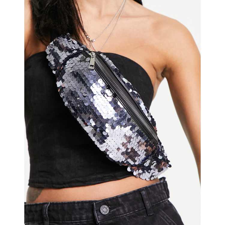 ASOS DESIGN sequin bum bag in silver ASOS