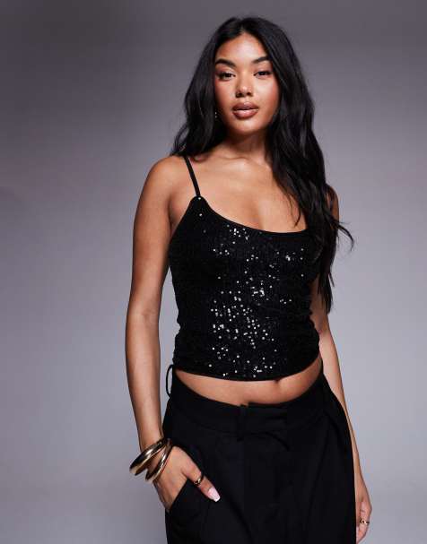 ASOS DESIGN sequin cami top in black - view 1