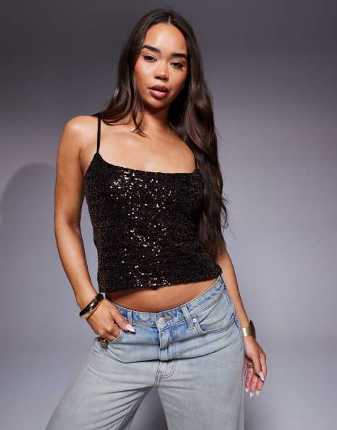 ASOS DESIGN sequin cami top in brown - view 1