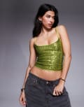[ASOS DESIGN] ASOS DESIGN sequin cami top in olive green 14 Olive