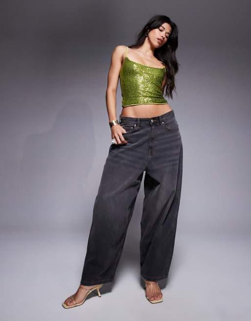 ASOS DESIGN sequin cami top in olive green