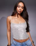 [ASOS DESIGN] ASOS DESIGN sequin cami top in silver M Silver