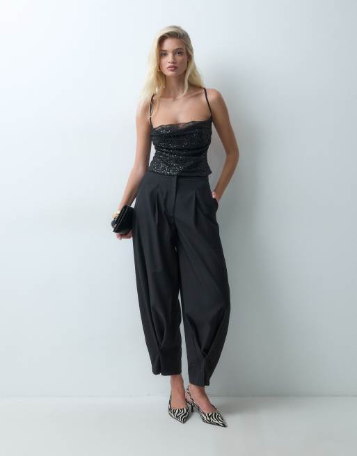 ASOS DESIGN sequin cami with lace peek a boo in black, 2 of 5