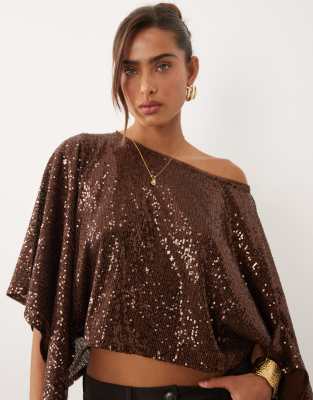 ASOS DESIGN sequin cape top in chocolate