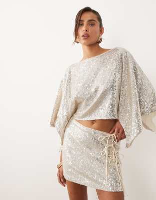 Asos Design Sequin Cape Top In Metallic