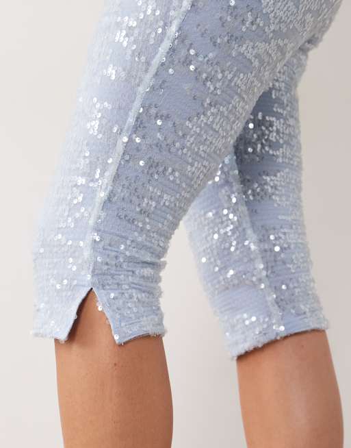 ASOS DESIGN sequin capri trouser in blue, 5 of 5