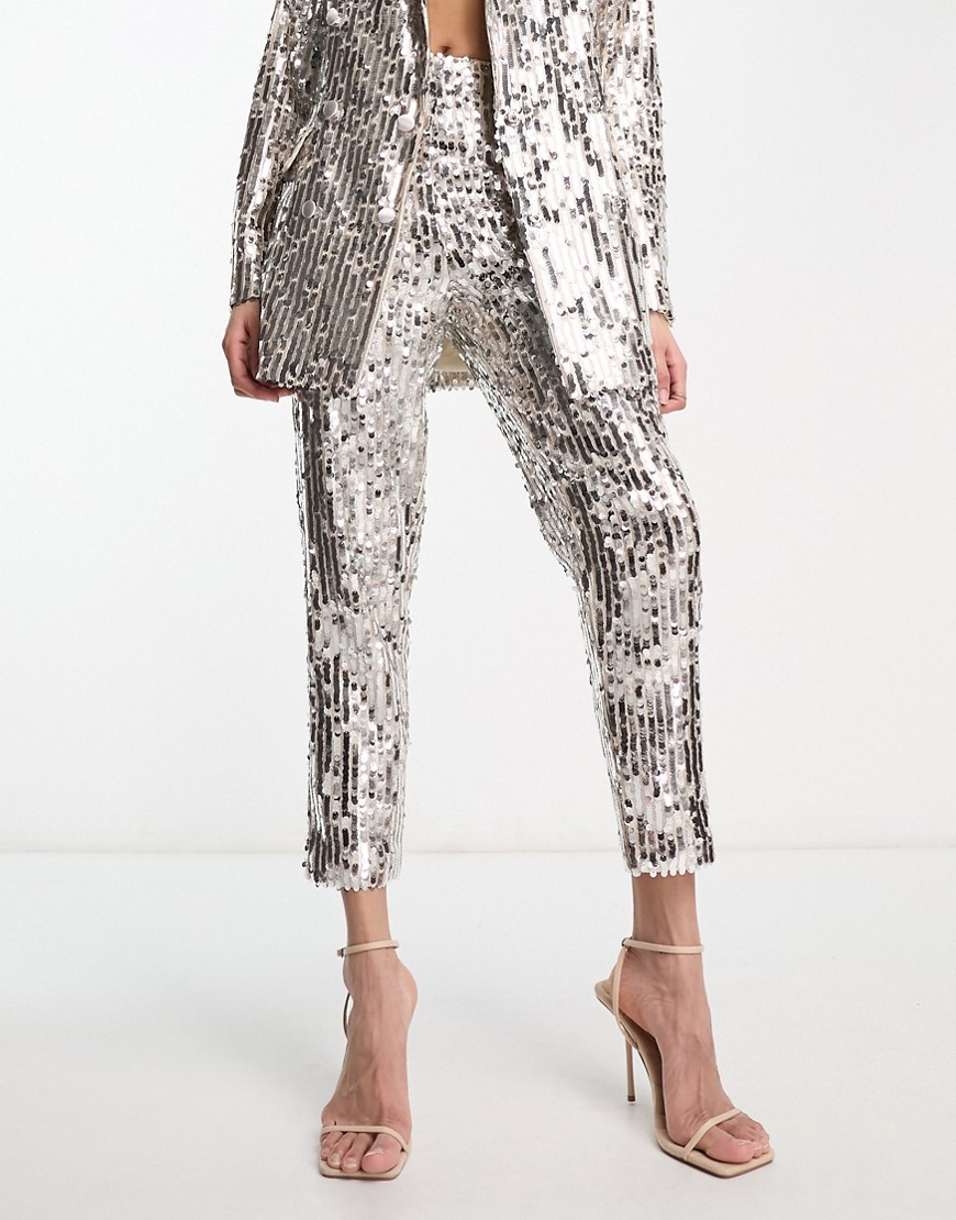 ASOS DESIGN sequin cigarette suit trousers in silver