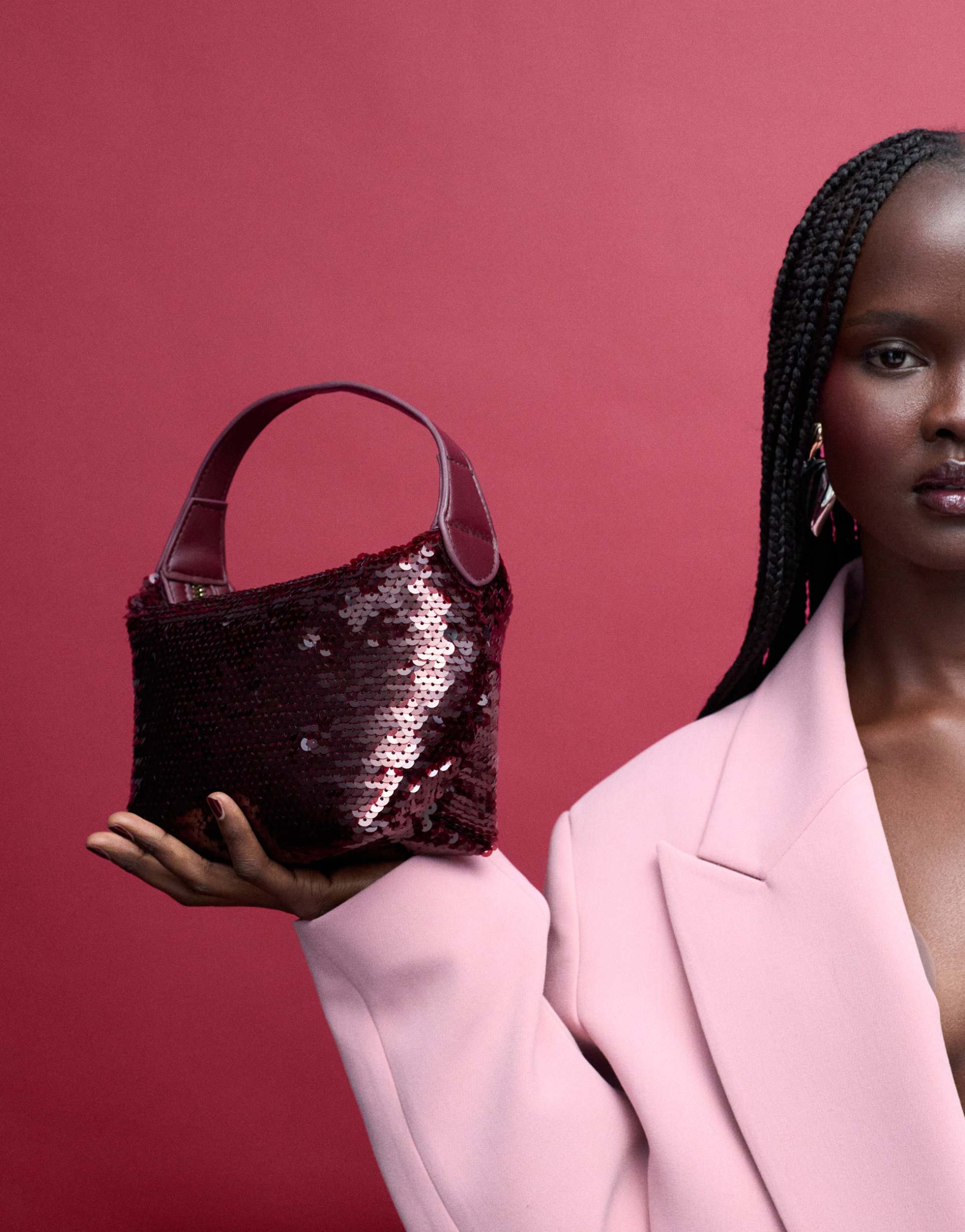 asos design sequin clutch purse in burgundy