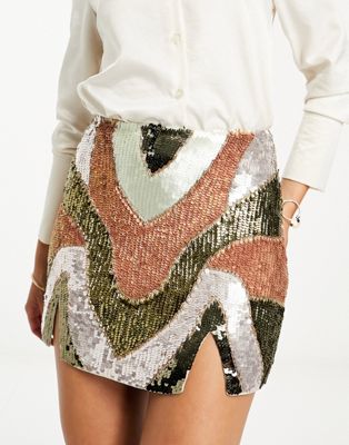 ASOS DESIGN sequin colour block micro mini skirt in multi