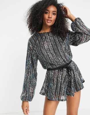 ASOS DESIGN sequin cowl back playsuit in multi