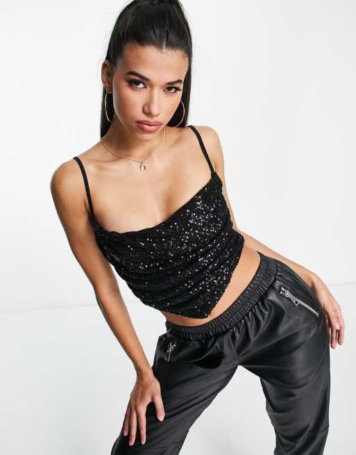 Asos black 2024 sequin top