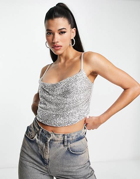 Glittery knitted polo crop top co-ord in gold ASOS Damen Kleidung Tops & Shirts Shirts Poloshirts 