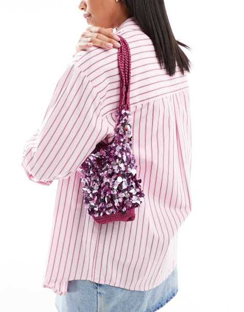 ASOS DESIGN sequin crochet grab bag in pink - view 1