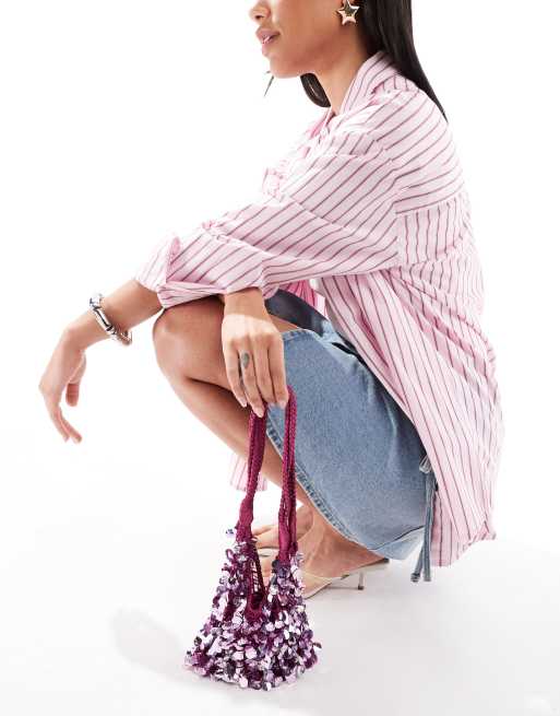 ASOS DESIGN sequin crochet grab bag in pink