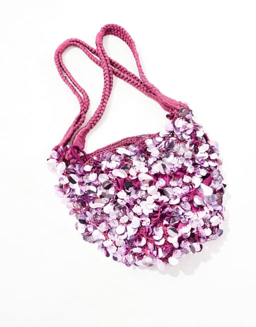 ASOS DESIGN sequin crochet grab bag in pink
