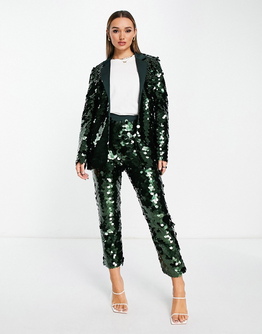 Asos Design Sequin Cropped Pants In Green