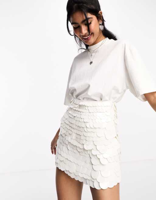 ASOS DESIGN sequin disc mini skirt in white