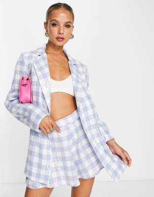 ASOS DESIGN sequin double breasted suit blazer in blue plaid