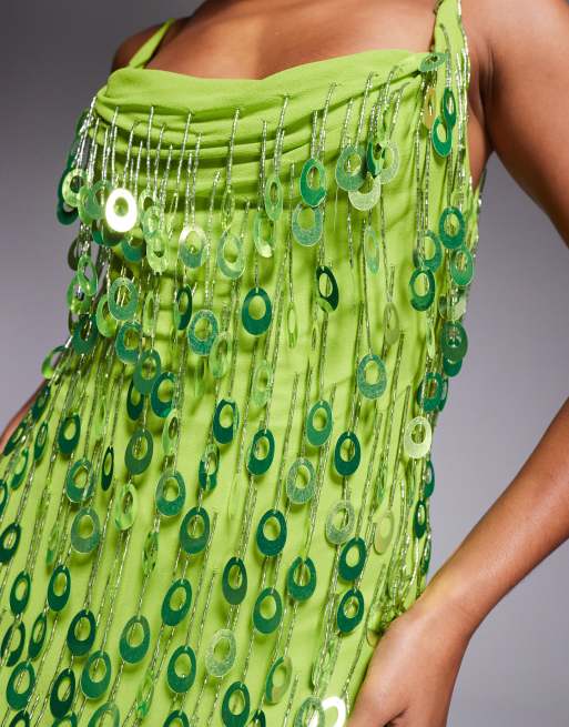 ASOS DESIGN sequin droplet cowl neck maxi dress in bright green