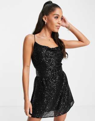 black sequin dress with belt