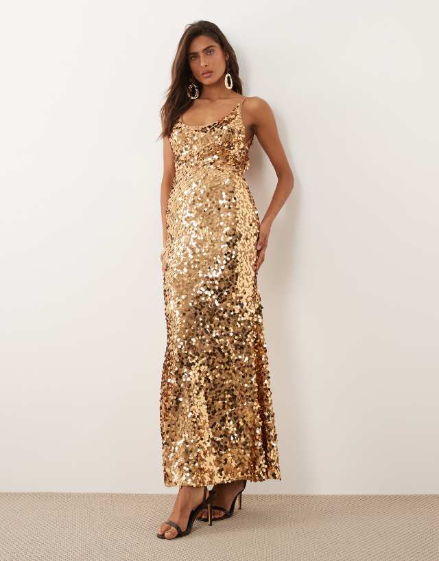 gold sequin designer dress ASOS Design - Maxi - Women - Polyester/Elastane - 10 US up corset ties with Height:164cm ALLAITEMS-NOREMOVE Mini dress Draven Black And White
