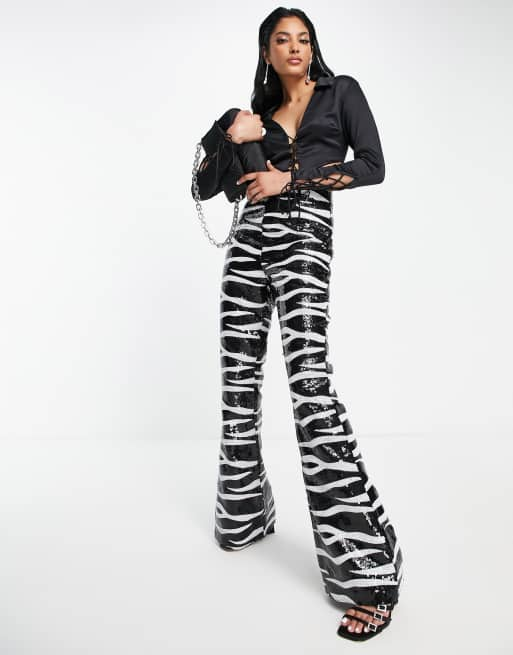 Zebra Printed Basic Flared Pants