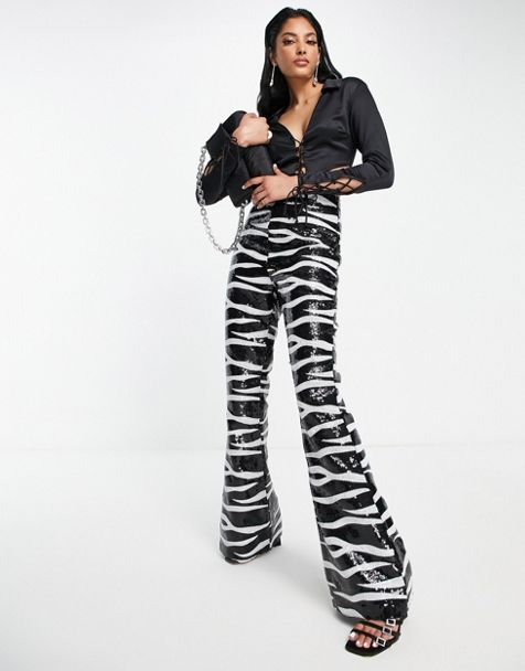 ASOS DESIGN smart wide leg trousers in black sequin