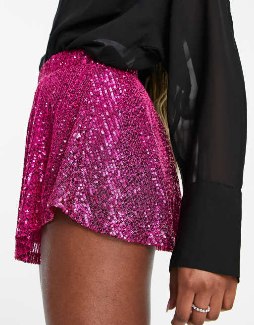 ASOS DESIGN sequin flippy shorts in silver